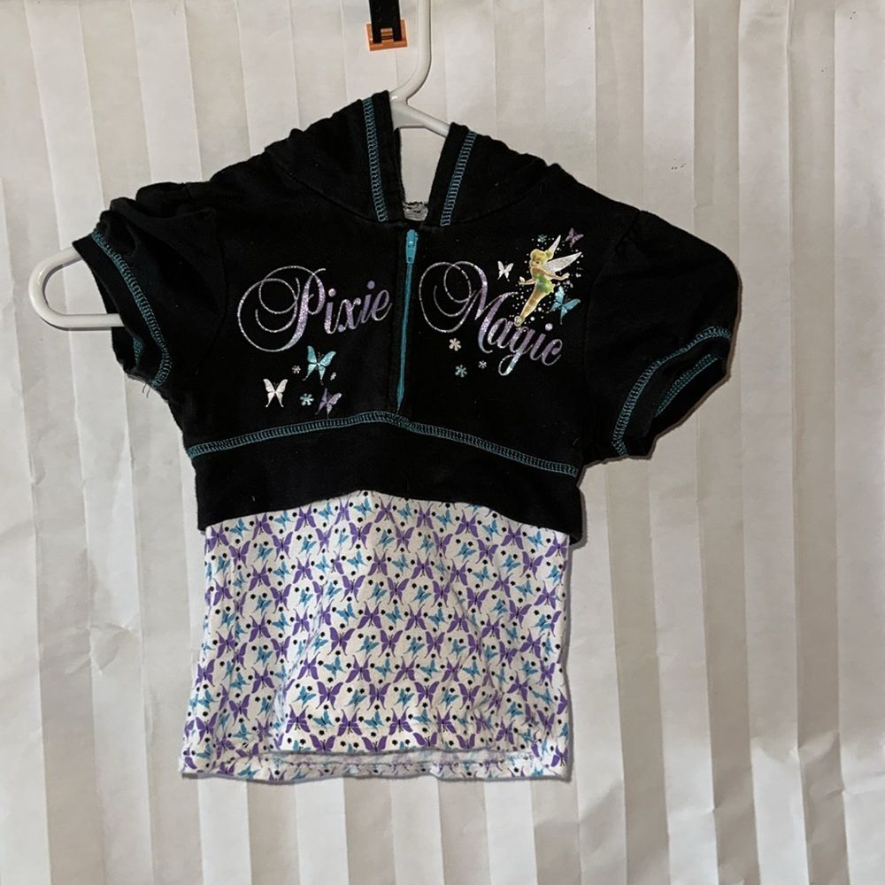Disney Tinkerbell Hoodie Dark Blue Short Sleeve Pullover Size Small S Fairy Top